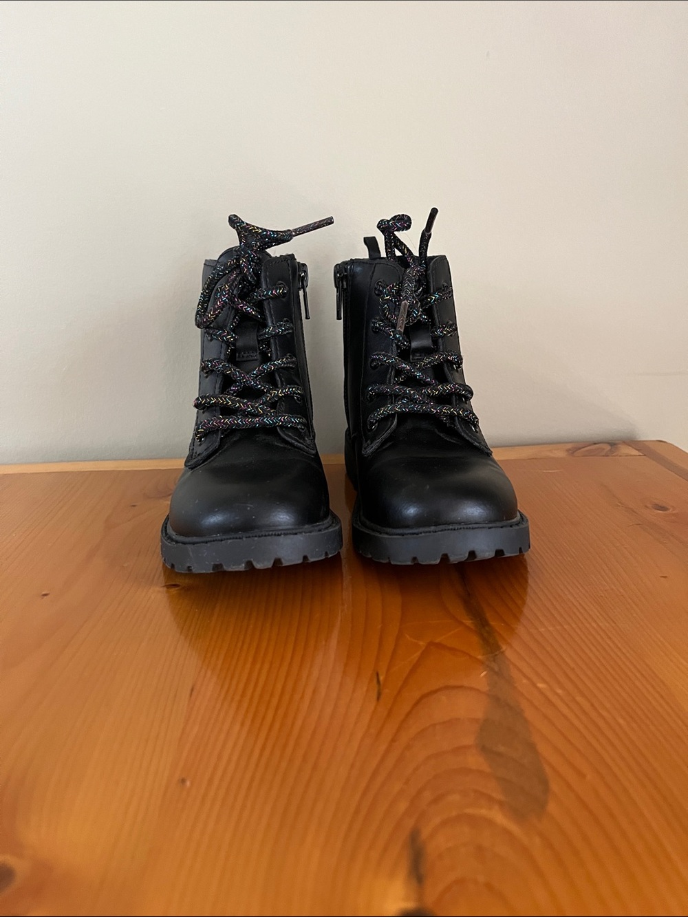 Old Navy Black Kids Combat Boots with Multicolor Laces